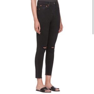 Re/Done 90s High-Rise Ankle Crop in Universe Coal Black, Distressed-Size 26-NWOT